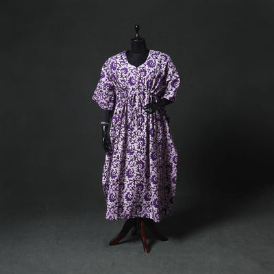 Purple - Hand Block Batik Print Cotton Kaftan (Long) 13