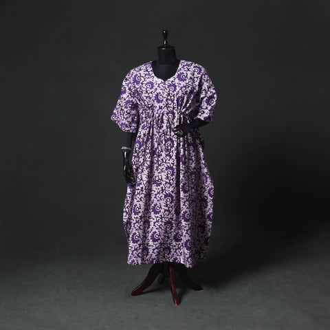 Purple - Hand Block Batik Print Cotton Kaftan (Long) 13