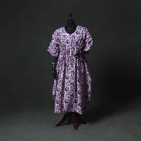 Purple - Hand Block Batik Print Cotton Kaftan (Long) 13