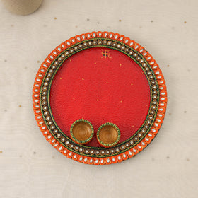 Diwali decor handpainted wooden pooja thali 03 - handcrafted