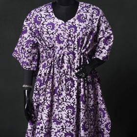 Purple - Hand Block Batik Print Cotton Kaftan (Long) 13