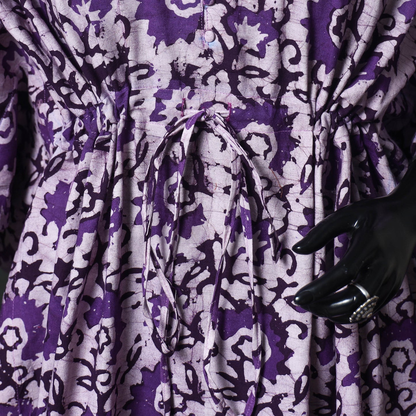 Purple - Hand Block Batik Print Cotton Kaftan (Long) 13