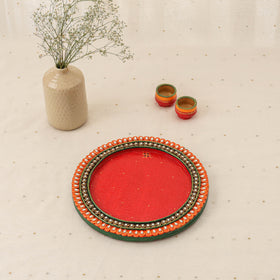 Diwali decor handpainted wooden pooja thali 03 - handcrafted