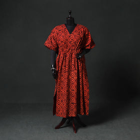 Red - Hand Block Batik Print Cotton Kaftan (Long) 14