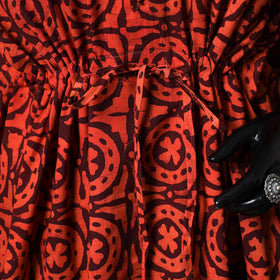 Red - Hand Block Batik Print Cotton Kaftan (Long) 14
