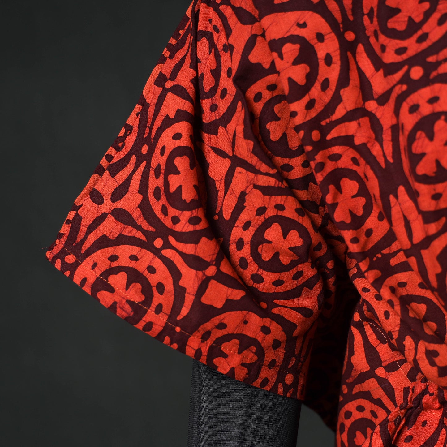 Red - Hand Block Batik Print Cotton Kaftan (Long) 14