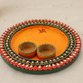 Diwali decor handpainted wooden pooja thali 04 - handcrafted