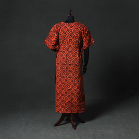 Red - Hand Block Batik Print Cotton Kaftan (Long) 14