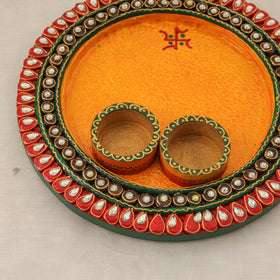Diwali decor handpainted wooden pooja thali 04 - handcrafted