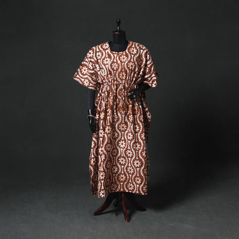 Brown - Hand Block Batik Print Cotton Kaftan (Long) 15