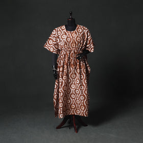 Brown - Hand Block Batik Print Cotton Kaftan (Long) 15