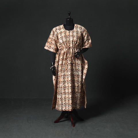Brown - Hand Block Batik Print Cotton Kaftan (Long) 16