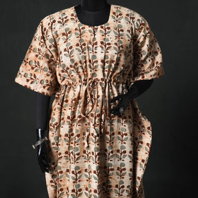 Brown - Hand Block Batik Print Cotton Kaftan (Long) 16