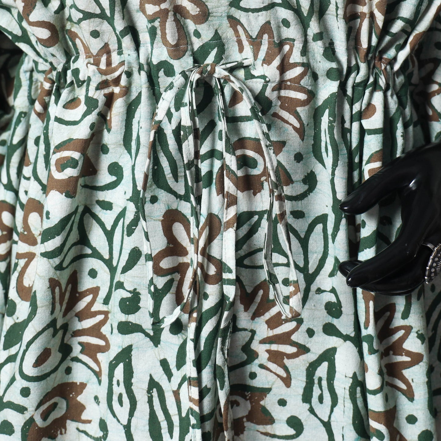 Green - Hand Block Batik Print Cotton Kaftan (Long) 17