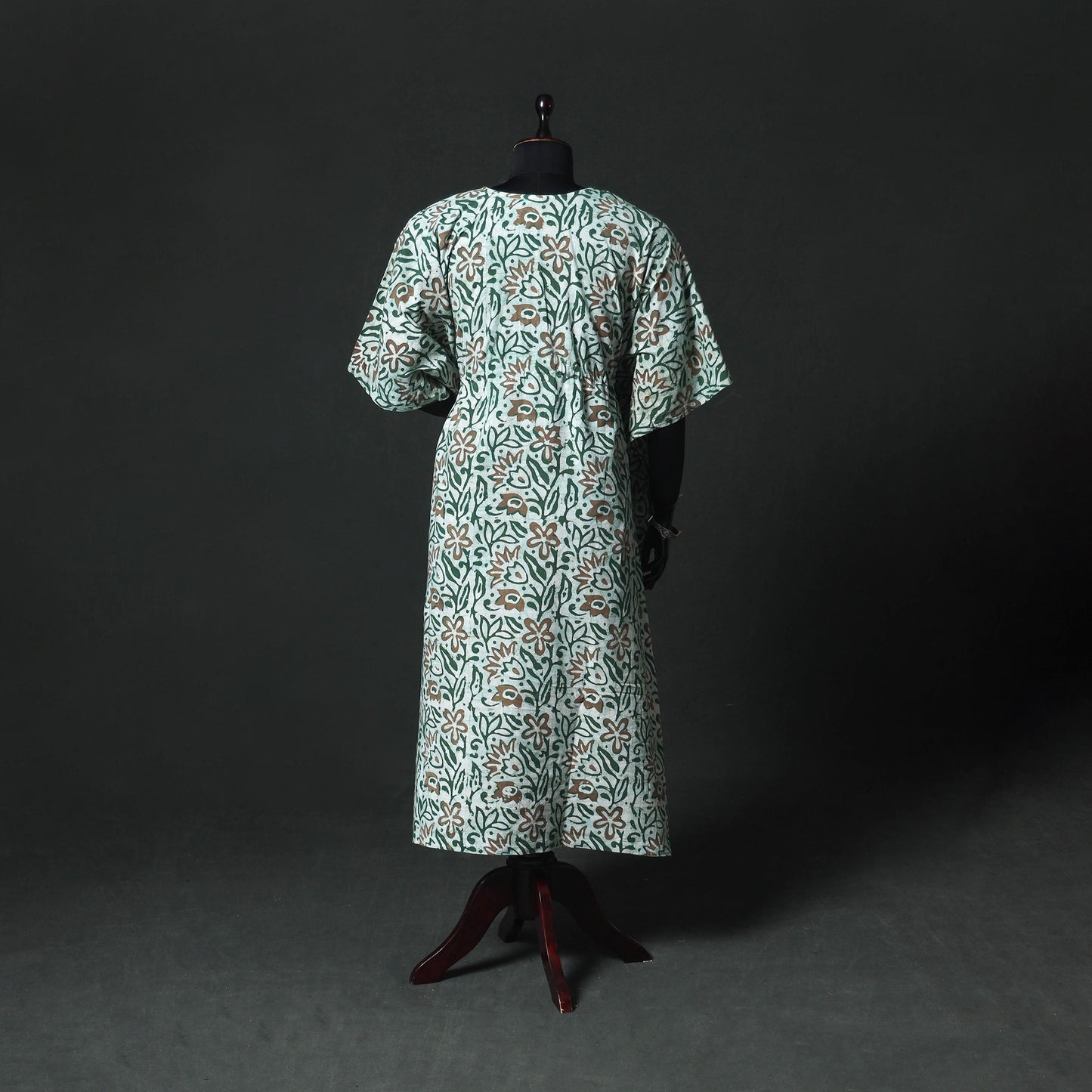Green - Hand Block Batik Print Cotton Kaftan (Long) 17