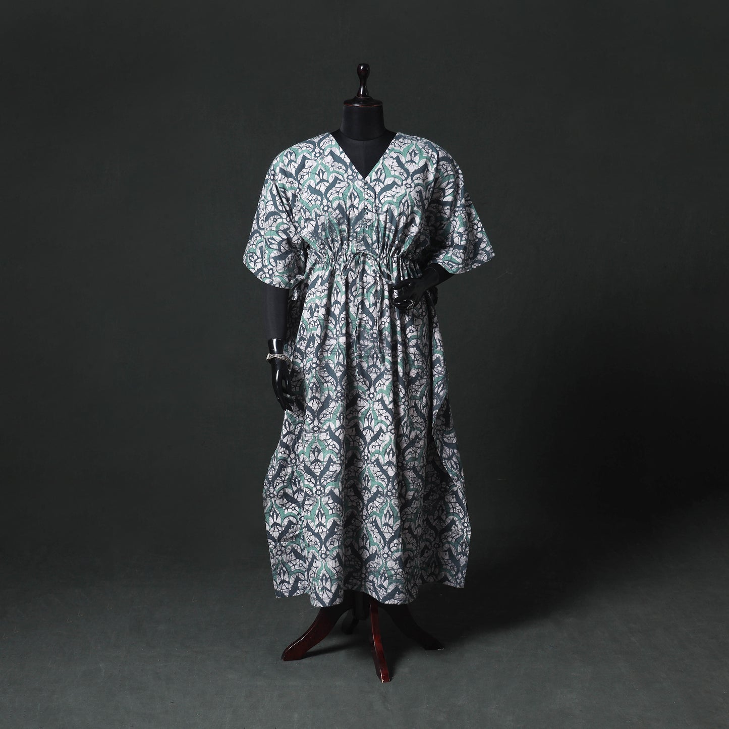 Green - Hand Block Batik Print Cotton Kaftan (Long) 18
