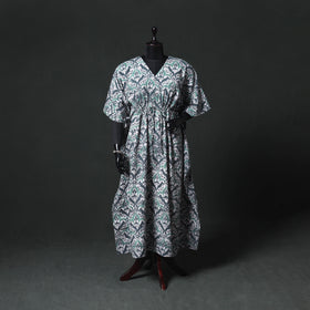 Green - Hand Block Batik Print Cotton Kaftan (Long) 18