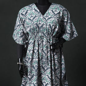 Green - Hand Block Batik Print Cotton Kaftan (Long) 18