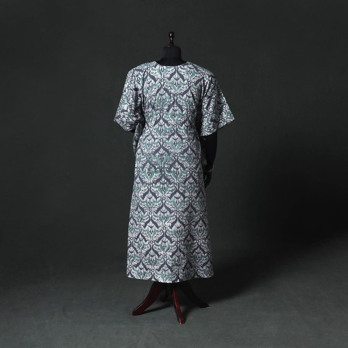 Green - Hand Block Batik Print Cotton Kaftan (Long) 18