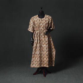 Brown - Hand Block Batik Print Cotton Kaftan (Long) 19