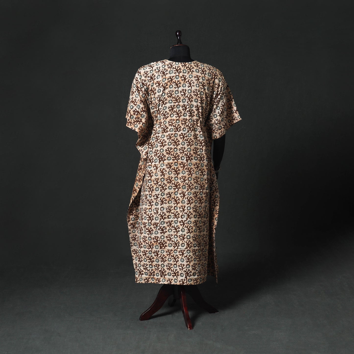Brown - Hand Block Batik Print Cotton Kaftan (Long) 19