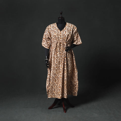 Brown - Hand Block Batik Print Cotton Kaftan (Long) 21
