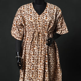 Brown - Hand Block Batik Print Cotton Kaftan (Long) 21