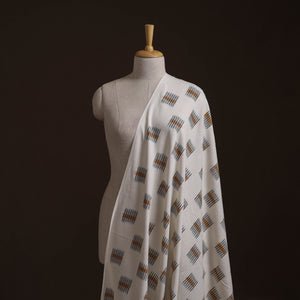 White - Pochampally Double Ikat Handloom Cotton Fabric (Count 2/40) 20