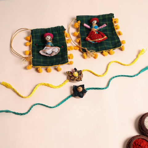  Handmade Fabric Flower Rakhi (Set of 2)
