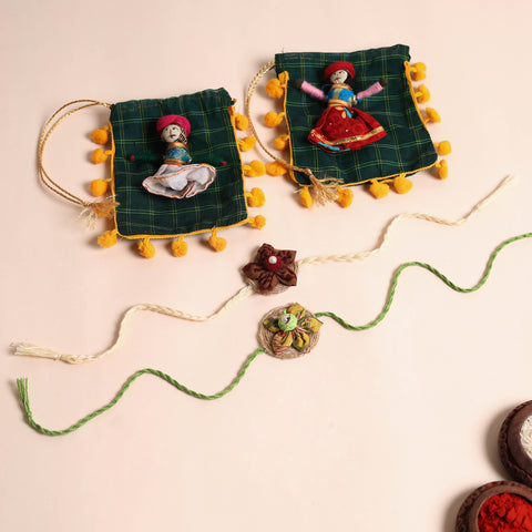  Handmade Fabric Flower Rakhi (Set of 2)