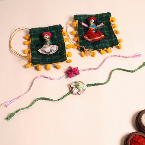  Handmade Fabric Flower Rakhi (Set of 2)