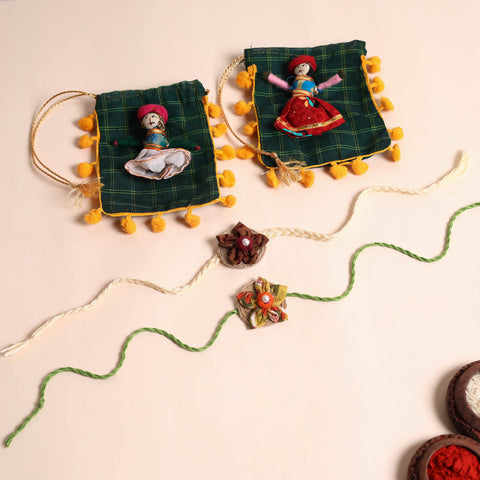  Handmade Fabric Flower Rakhi (Set of 2)