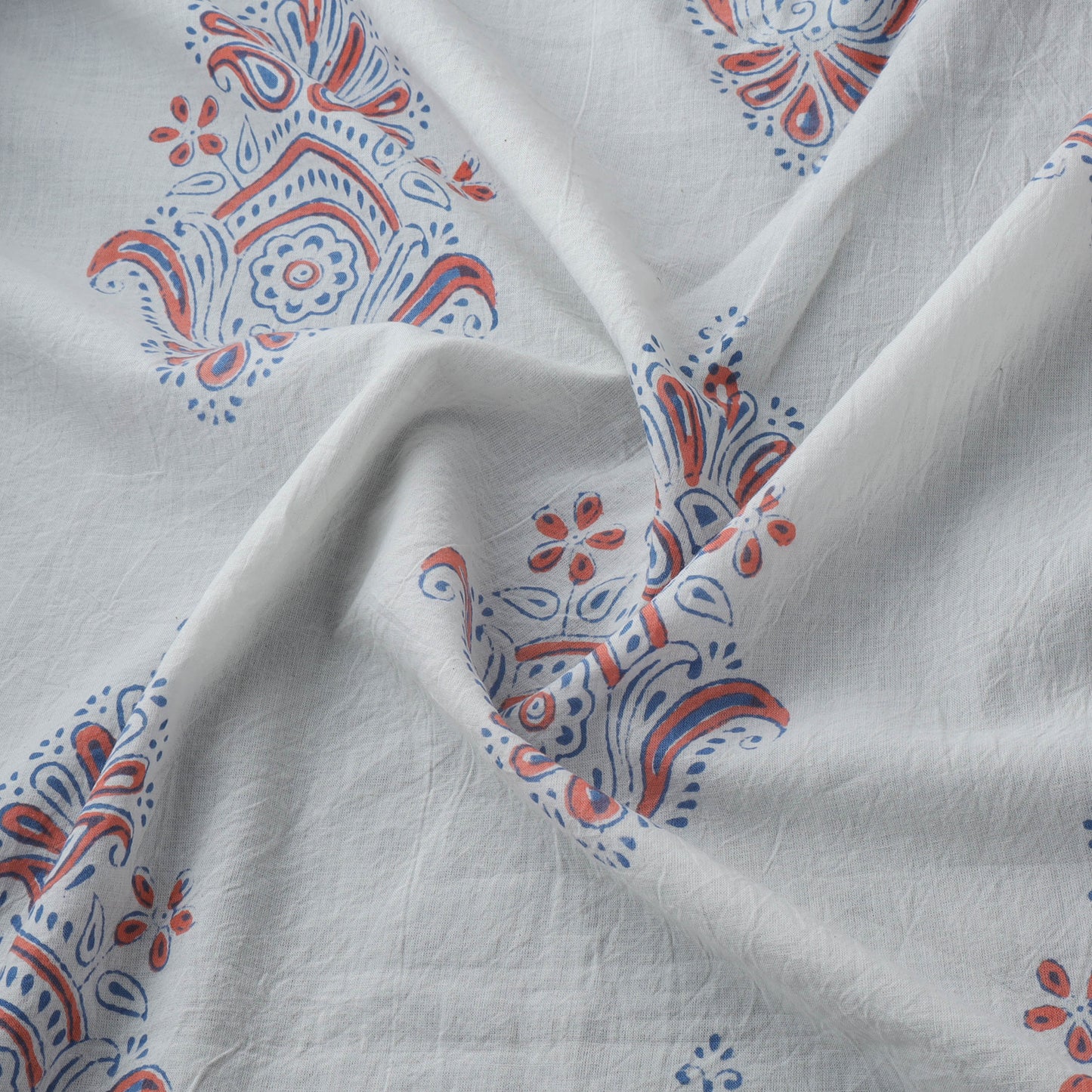 Bagh Hand Block Indigo Print Pure Mul Cotton Natural Dyed Fabric 01