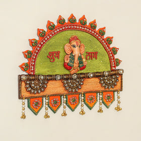 Diwali decor handpainted wooden ganesh wall hanging 02