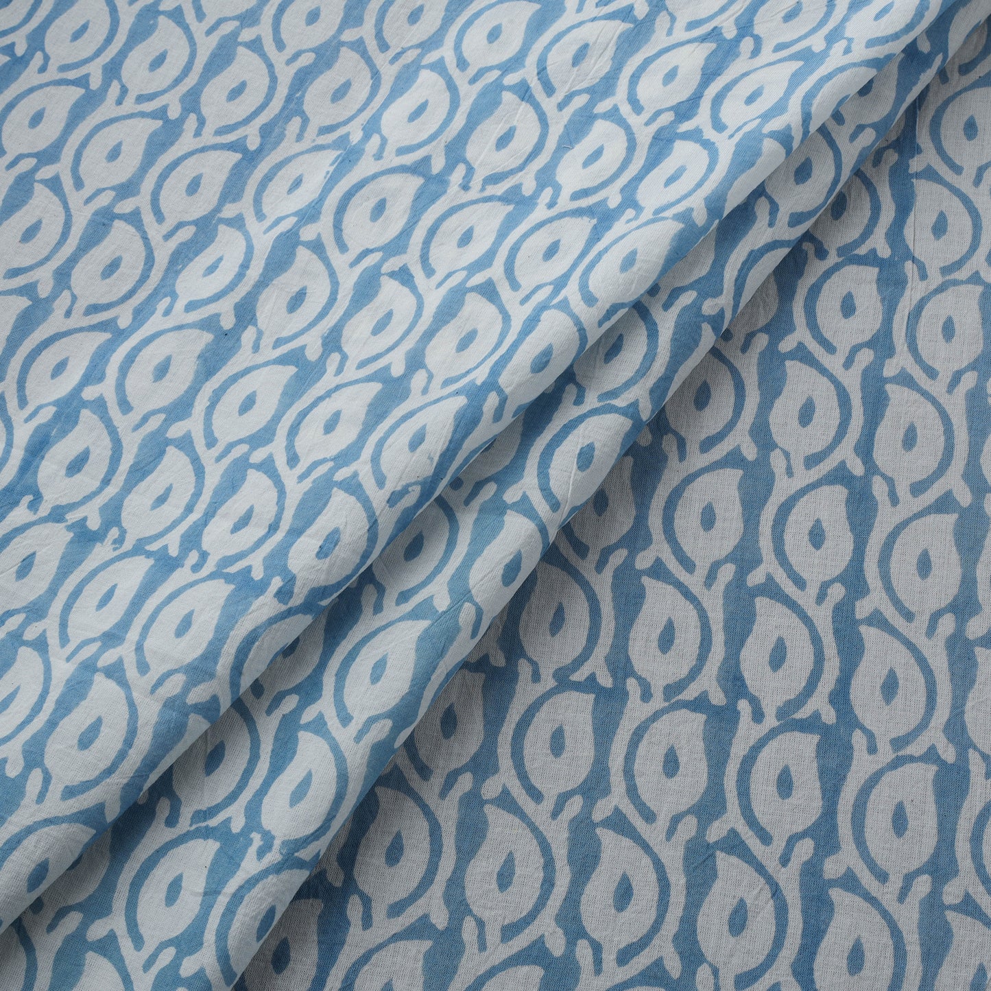 Blue - Bagh Hand Block Indigo Print Pure Mul Cotton Natural Dyed Fabric 02