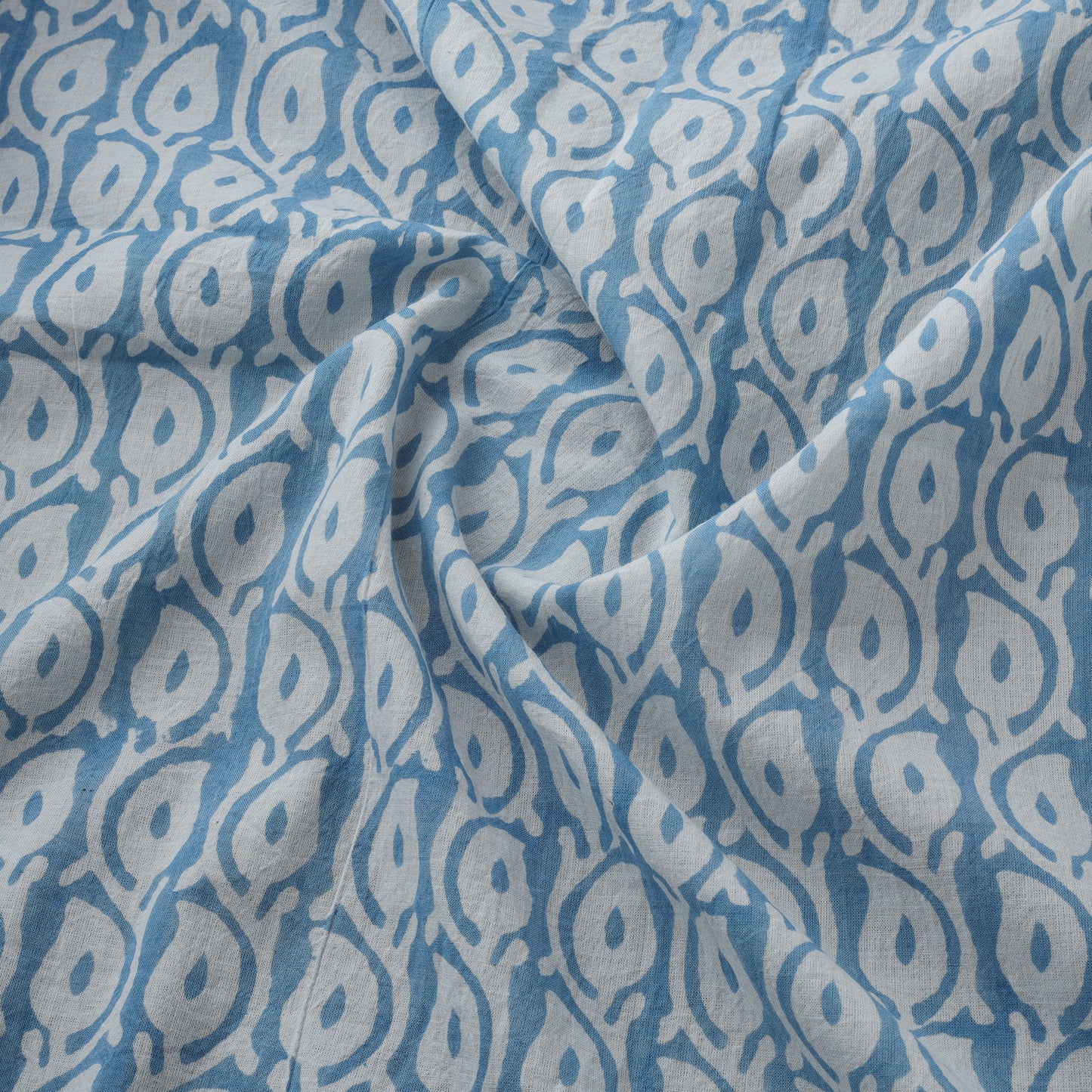 Blue - Bagh Hand Block Indigo Print Pure Mul Cotton Natural Dyed Fabric 02