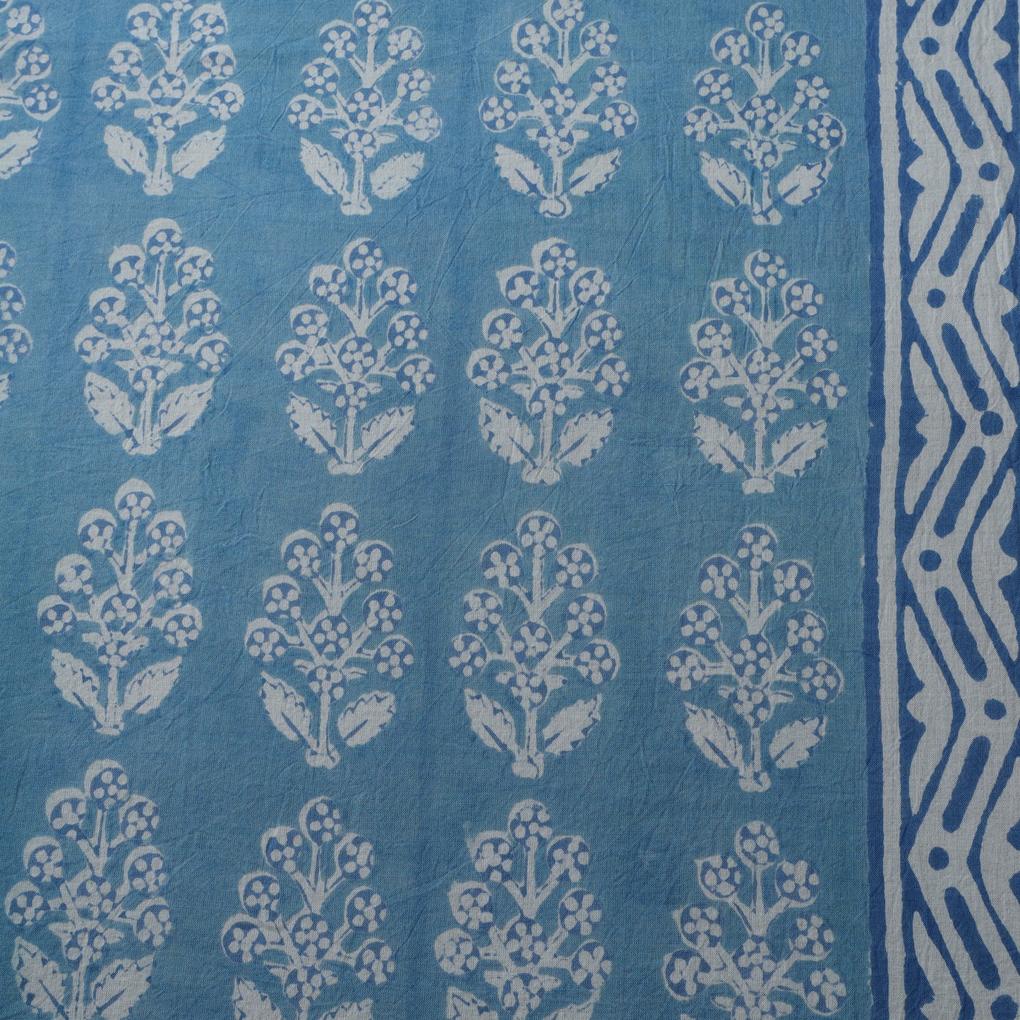 Blue - Bagh Hand Block Indigo Print Pure Mul Cotton Natural Dyed Fabric 03