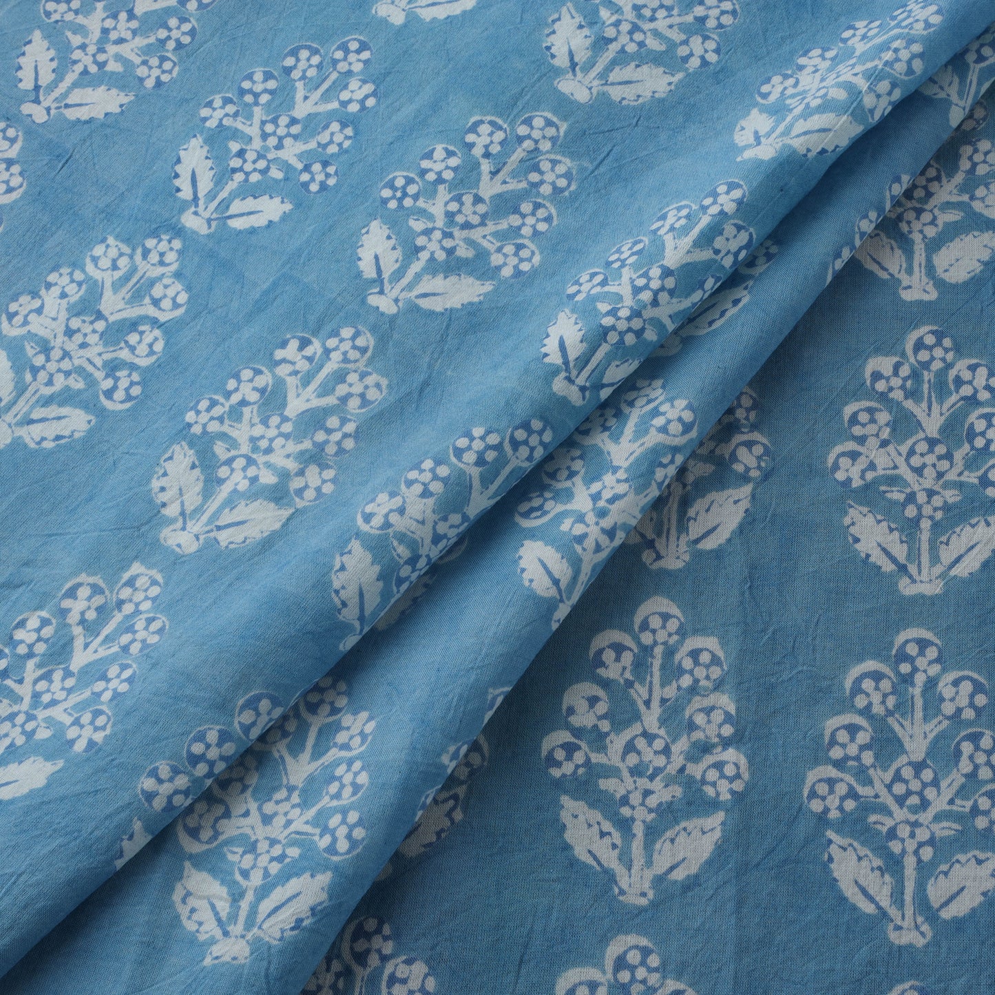 Blue - Bagh Hand Block Indigo Print Pure Mul Cotton Natural Dyed Fabric 03