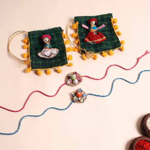  Handmade Fabric Flower Rakhi (Set of 2)