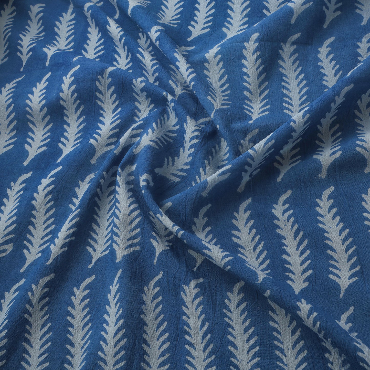Blue - Bagh Hand Block Indigo Print Pure Mul Cotton Natural Dyed Fabric 09