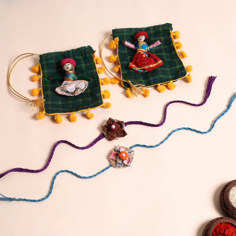  Handmade Fabric Flower Rakhi (Set of 2)