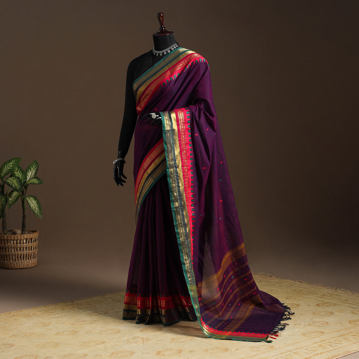 Purple Kandangi Chettinad Cotton Saree with Zari Border