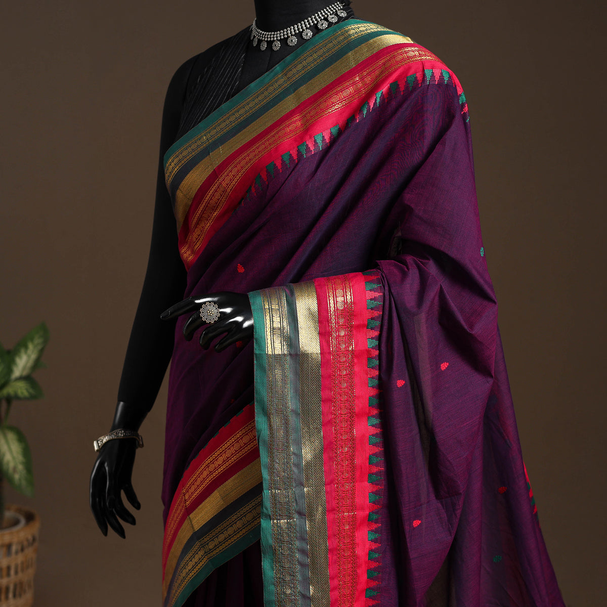 Purple Kandangi Chettinad Cotton Saree with Zari Border