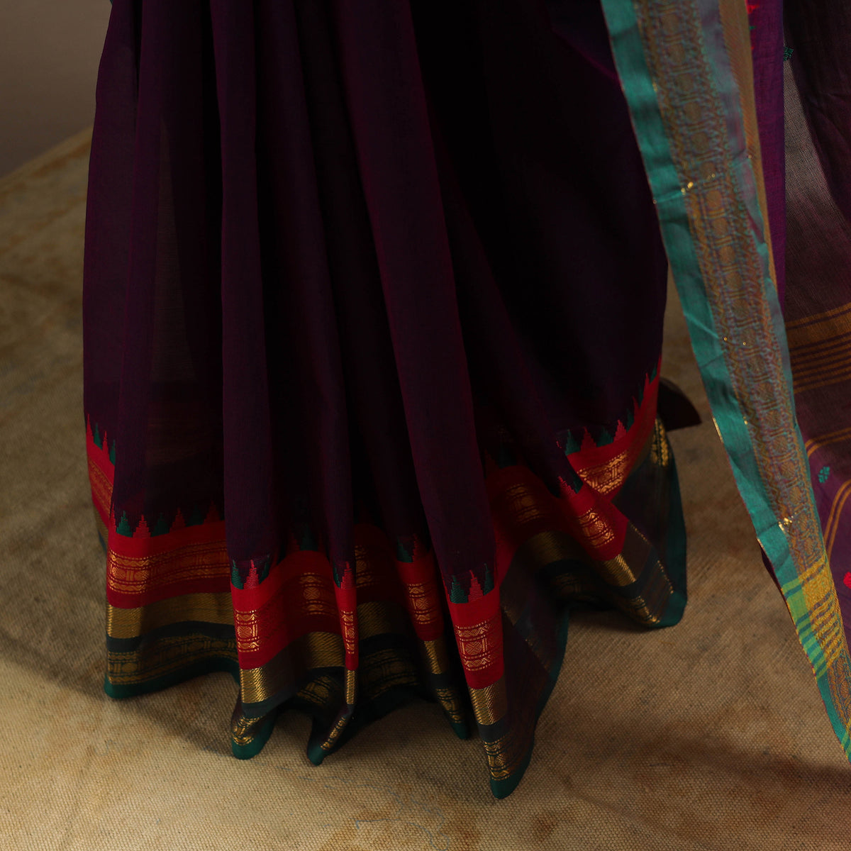 Purple Kandangi Chettinad Cotton Saree with Zari Border