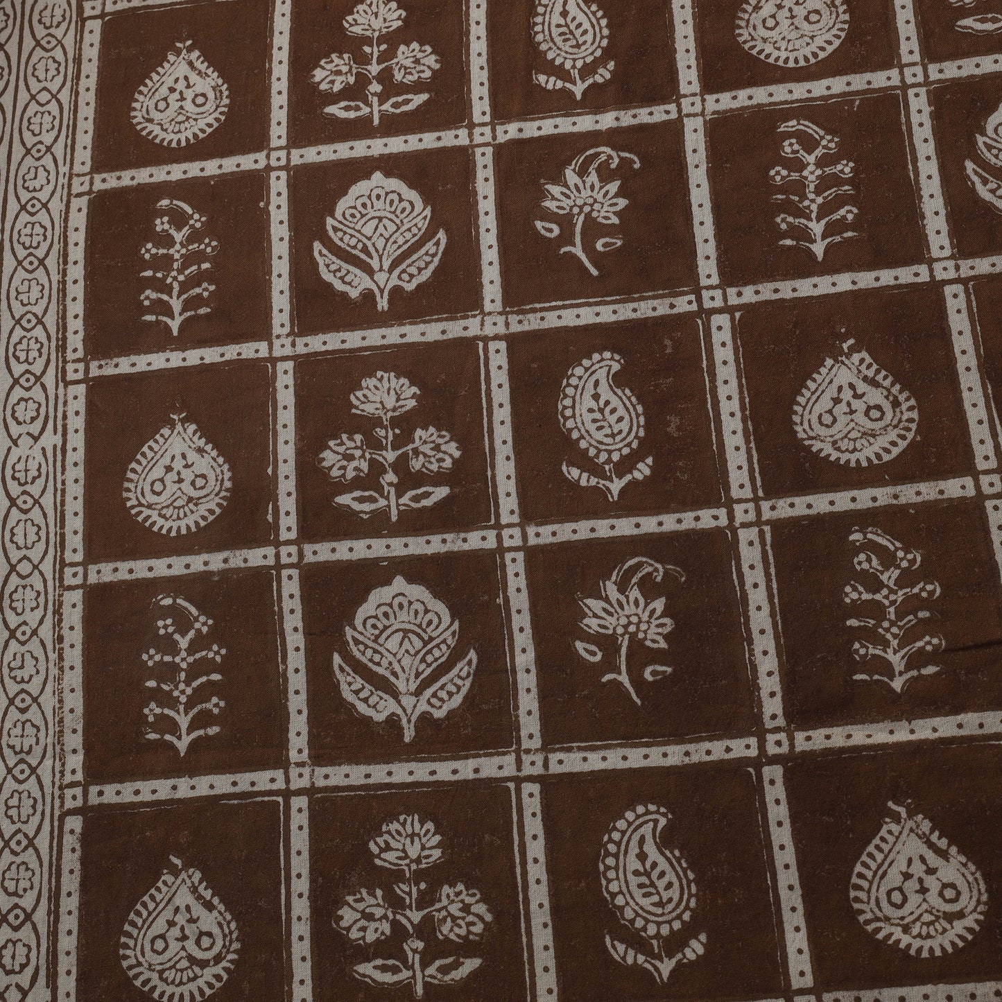 Brown - Bagh Hand Block Print Natural Dyed Cotton Fabric 03
