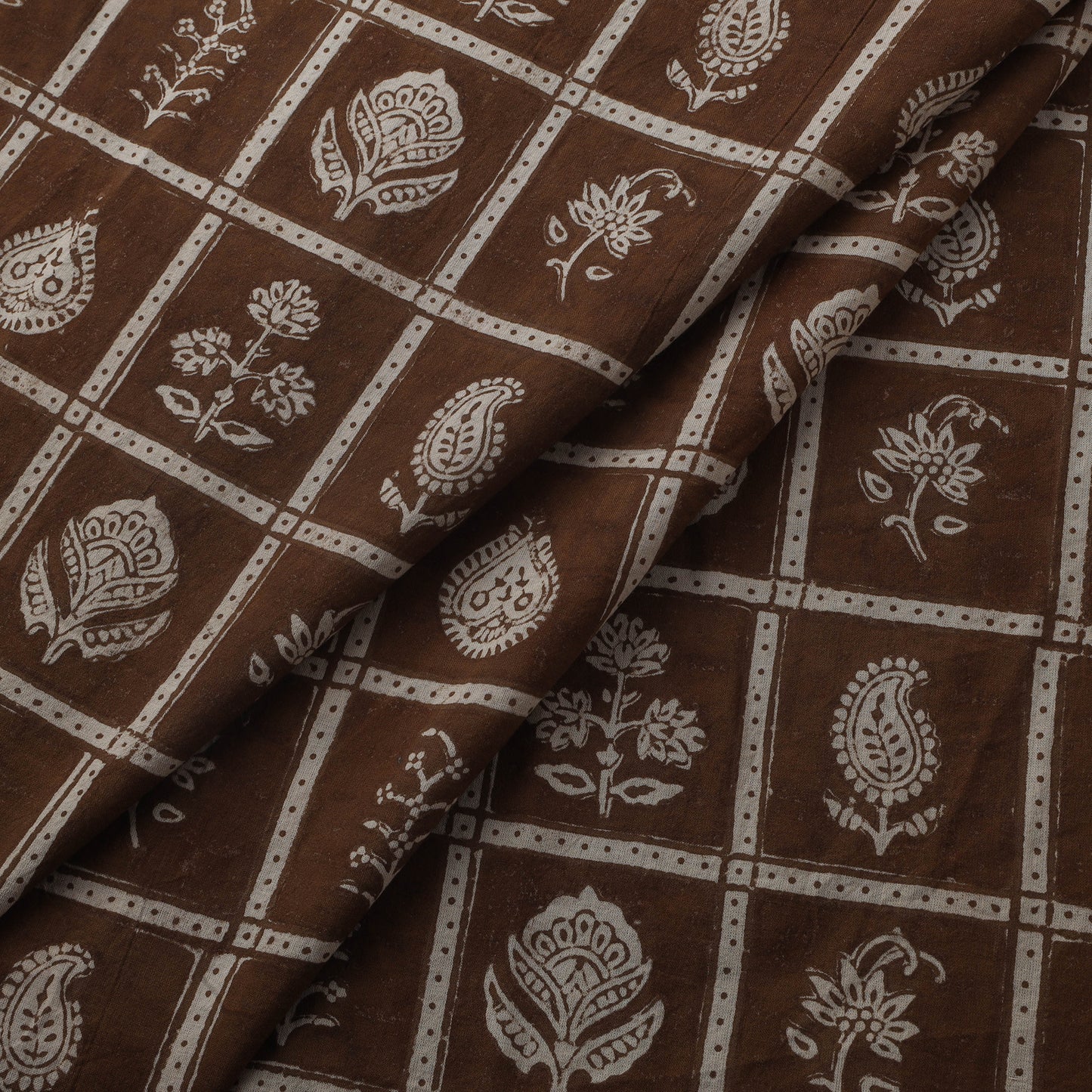 Brown - Bagh Hand Block Print Natural Dyed Cotton Fabric 03