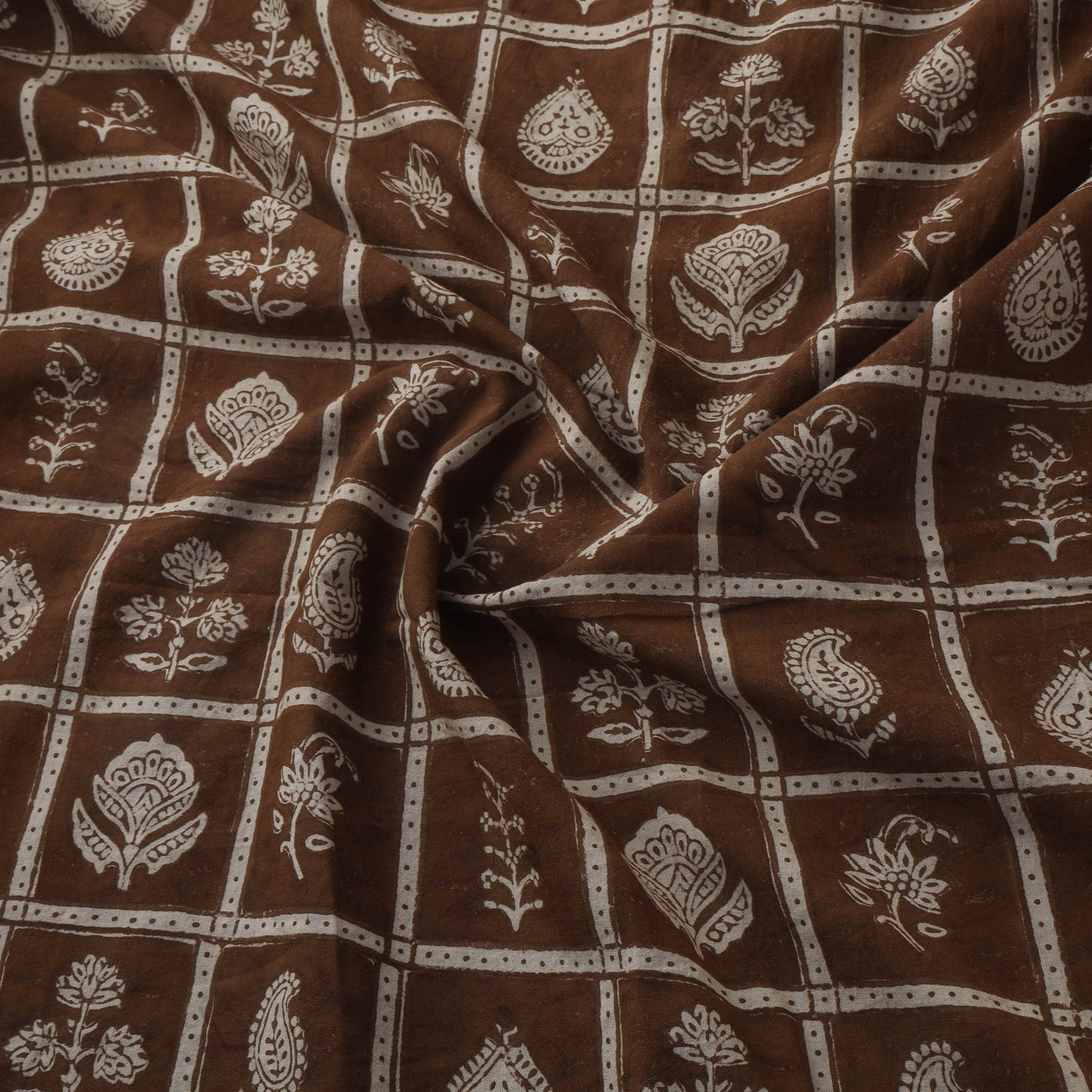 Brown - Bagh Hand Block Print Natural Dyed Cotton Fabric 03
