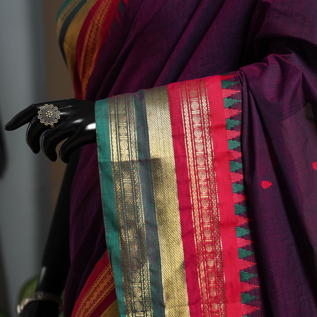 Purple Kandangi Chettinad Cotton Saree with Zari Border