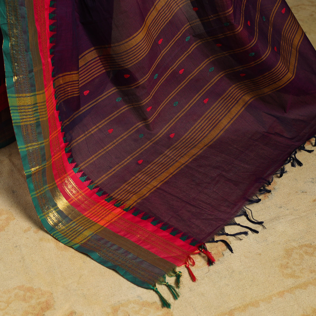 Purple Kandangi Chettinad Cotton Saree with Zari Border
