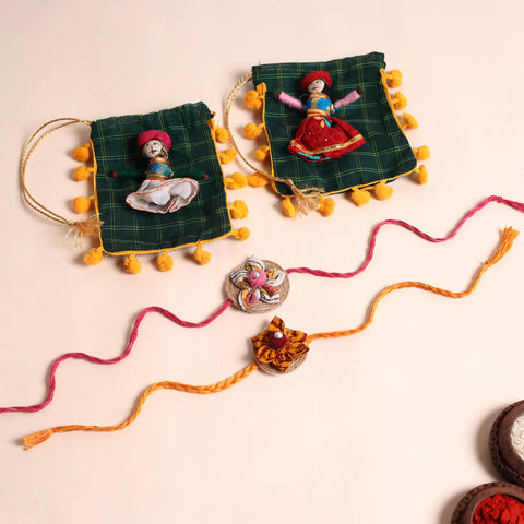  Handmade Fabric Flower Rakhi (Set of 2)